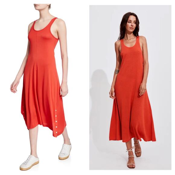 Rag & Bone Allegra Scoop-Neck Tank Midi Dress Size XS Coral Crepe Jersey - Picture 2 of 13